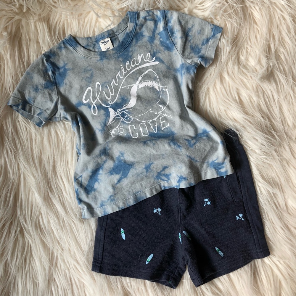 🎈$7🎈24M OshKosh B’gosh boy Summer outfit T-shirt Shorts Shirt Navy Blue